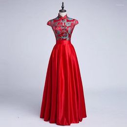 Ethnic Clothing Long Cheongsam Red Women China Evening Dress 2023 Chinese Traditional Oriental Silk Qipao Party Dresses Robe Chinoise