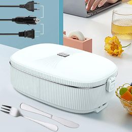 Dinnerware Sets Dual Use Home Car Stainless Steel Electric Lunch Box 220V 110V 24V 12V Office School Meals Heating Warmer Heated