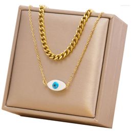 Chains 316L Stainless Steel 18K Gold Plated Double Thick Chain Cuban Versatile Natural Shell Eye Pendant Necklace