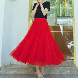 Skirts 70-90cm Length Big Swing Tulle Skirt Women Autumn Winter Korean Cute Green Gray Black Long Tutu