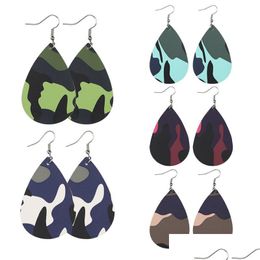 Charm Fashion Camouflage Painted Pu Leather Teardrop Dangle Earrings For Women Desiger Military Soft Faux Water Drop Delivery Dhgarden Dhv1V