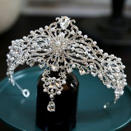 Kristaller pärlor brudhuvudstycken krona tiara bröllop hår tillbehör kvinnor handgjorda pannband ornament kvinnlig prom huvudbonad hårband huvudkläder zj11