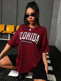 Womens TShirt Florida The Sunshine State Letter Printed TShirts Women Street Hip Hop Short Sleeve 100% Cotton Personality Loose Tee Shirt 230510