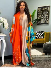 Ethnic Clothing African Dresses For Women Oversized Kaftan Elegant Satin Long Sleeve Cardigan Dress Casual Loose Summer Beach Wear Robe Femme 230510