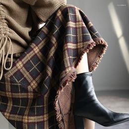 Skirts Fringed Skirt Female Autumn And Winter Retro Plaid Wool Knitted Casual A-line High Waist Slim Mid-length