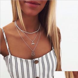 Pendant Necklaces New Fashion Gold Sier For Women Boho Vintage Wave Mtilayer Long Necklace Jewelry Drop Delivery Pendants Dhvvj