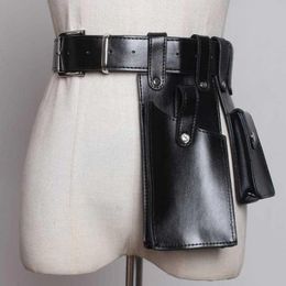 Belts 2023 Spring Summer Pu Leather Black Buckle Orange Mini-bag Personality Long Belt Women Fashion Tide All-match Vintage