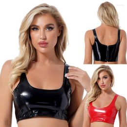 Women's Tanks Women's Sexy Clubwear Patent Leather Tank Tops Camisole Fashion Wet Look Sleeveless Crop U Neck Zipper Back Vest