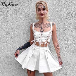 Women's Tanks Camis Hugcitar Sleeveless Square Collar Bandage Hollow Out Solid Chic Crop Top Sexy Spring Summer Women Streetwear Clothings 230510