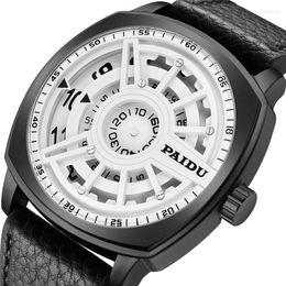 Wristwatches Paidu Creative Unique No Pointer Rotating Large Dial Belt Watch Male Kid Sports Waterproof Fashion Man Quartz