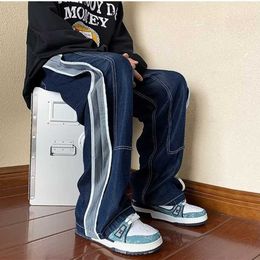 Men's Jeans 2023 Patchwork Elastic Waist Baggy Men Jeans Pants Y2K Clothes Sweatpants Male Hip Hop Drawstring Denim Trousers Vetement Homme Z0508