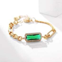 Charm Bracelets Rectangular Green Stone Bracelet On Hand Golden Chain 2023 Trend Fashion Accessories Jewelry For Women Gift Female Bangles