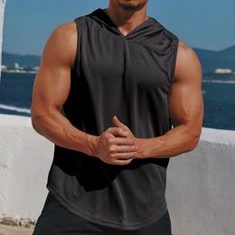 Mens Tank Tops Men Shirt Round Neck Breathable Solid Colour Loose Summer Hooded Undershirt for Outdoor Vacation Beach Office Daily Wear 230509