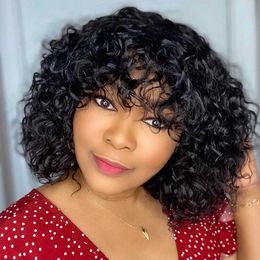 Hair Wigs Water Wave Bob with Bangs Human Glueless Perruque Cheveux Humain Brazilian Curly Machine Made Wig for Black Women 230510