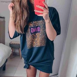 Women's T-Shirt Leopard Graphic Washes Faded Long T-shirt Women Summer Cotton Vintage Tees Tops 2021 Femme Shirts Loose Shirt Dress Tshirt T230510