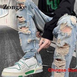 Men's Jeans Zongke Ripped Skinny Jeans For Men Clothings Cargo Pants Mens Jeans Slim Street Wear Chinese Size 2XL 2023 Spring New Arrivals Z0508