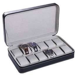 Watch Boxes Cases Portable Organiser PU Leather Zipper Storage Man Travel Case Jewellery Bracelet Display Holder 230509