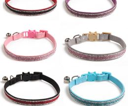 Leads usd 1.98/pc Free shipping diamond luxury pet cat kitten collars breakaway soft safety diamond with bell 50pcs/lot