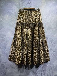 Skirts Women Long High Waist Leopard Print Big Cotton A-Line Bottoms