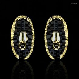 Dangle Earrings Creative Ladies 925 Silver Oval Shape Black Gold Zipper Line Fashion Jewellery Earring Jwelry For Women