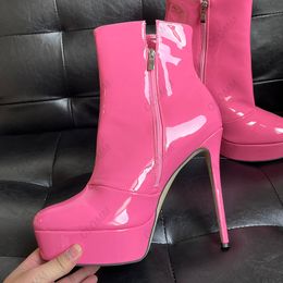 Olomm Glossy Women Winter Ankle Boots Platform Stiletto High Heels Round Toe Gorgeous 9 Colours Party Shoes Plus US Size 5-20