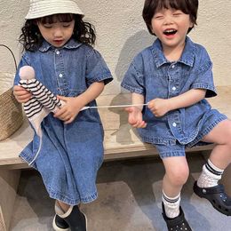 Clothing Sets MILANCEL 2023 Summer Kids Set Denim Boys Suits A-line Dress for Girls Y23