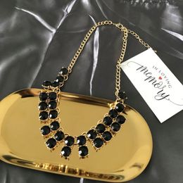 Choker T0220BIGBING Fashion Brand Jewelry Full Black Crystal Golden Chain Women Long Necklace High Quality Nickel Free