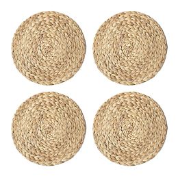 4 Pcs Set Placemats Round Table Grass Cushion Woven Heat Resistant Kitchen Gadget Tools Cup Mat Ecofriendly Straw Braid