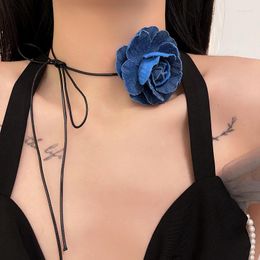 Pendant Necklaces 2023 Fashion Romantic Blue Rose Flower Choker Necklace Exquisite Rope Chain For Women Chocker Collar