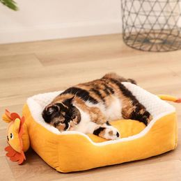 Cat Beds Mats Winter Warm Pet Basket Cosy Kitten Lounger Cushion Cute Lion Type House Tent Soft Litter Mat For Cats Cave