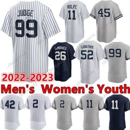 99 Aaron Judge Baseball Jerseys Anthony Volpe Jeter Babe Ruth Rizzo Gleyber Torres Bader Gerrit Cole Nestor Cortes Jr. LeMahieu Donaldson Mantle Stanton Carlos Rodon