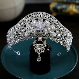 Kristaller pärlor brudhuvudstycken krona tiara bröllop hår tillbehör kvinnor handgjorda pannband ornament kvinnlig prom huvudbonad hårband huvudkläder zj06