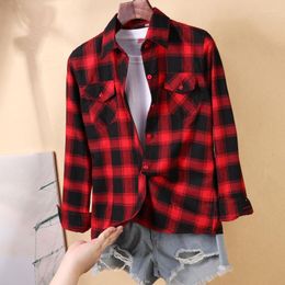 Women's Blouses Women Shirts Tunic Womens Tops And 2023 Womenswear Long Sleeve Clothing Button Up Down Plaid Good Quality