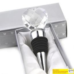 50PCS Chrome Bottle Stopper With Heart Crystal in Gift Box WeddingBridal Shower Favors Wine Stoppers Bar Party Giveaways