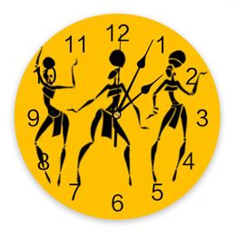 Wall Clocks African Yellow Woman Dancing PVC Digital Clock Modern Design Living Room Decor Large Watch Mute Hanging