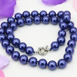 Chains Elegant Dark Blue Simulated-pearl Shell 10mm Round Beads Necklace For Women Weddings Party Prom Gifts Chain Choker 18inch B3218
