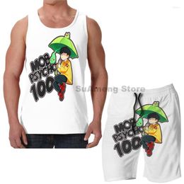 Men's Tracksuits Summer Funny Print Men Tank Tops Women Mob Psycho 100 Umbrella Frog Beach Shorts Sets Fitness Vest