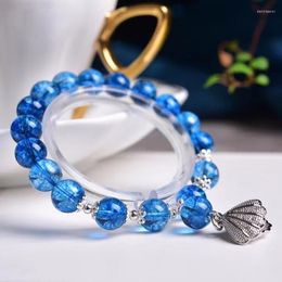 Strand Blue Popcorn Crystal Bracelet Bangle For Women 10MM Natural Stone Bead Braided/Elastic Rope Lucky Jewellery Gift