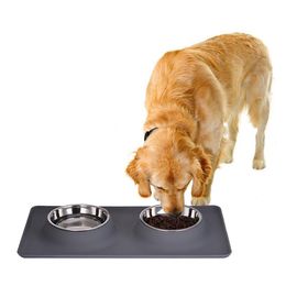 Feeding Pet Feeder Stainless Steel Double Bowl comedero Travel Water Bowl NonSkid Silicone Mat For Pet Dog Cat Puppy Food Water Dish
