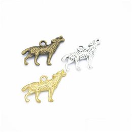 Charms Bk 200 Pcs 28X16Mm Howling Wolf Pendant Wild Animal Antique Sier Bronze Gold Colors Drop Delivery Jewelry Findings Components Dhipf