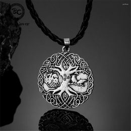 Pendant Necklaces Norse Tree Of Life Viking Amulet Necklace Men Leather Rope Chain Keychain Talisman Male Jewelry Gift Bijoux Drop