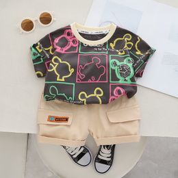 Baumwolle Sommer Baby Jungen Kleidung Kinder Weiche Shorts Anzug T-shirt Hosen Todder Kinder Mädchen Kleidung Cartoon Gedruckt Nette Kleidung Sets