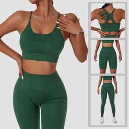 Yoga Outfits 2/3 Pieces Fitness Yoga Set Women Seamless Knitted Athletic Wear Breathable Workout Running Suit Female Gym Clothes Sportswear AA230509