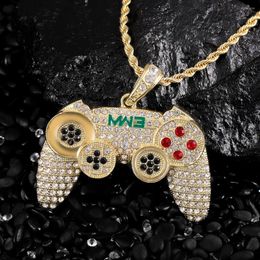 Chains Hop Iced Out Game Controller Handle Pendant Necklace For Women Men Gold Colour Crystal Rhinestone Jewellery Chain Necklaces