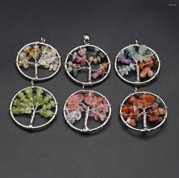 Pendant Necklaces Reiki Tree Of Life Necklace Silver Colour Crystal Natural Gem Stone Chip Beads 7 Chakra Wire Wrapped Women Jewellery Making