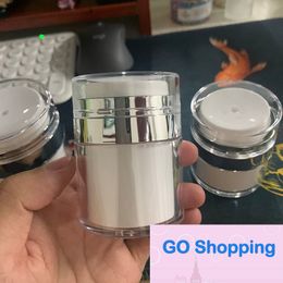 Wholesale Acrylic Airless Jar Cream Bottle With Silver Collar Cosmetic Vacuum Lotion Jars Pump Packing Bottles