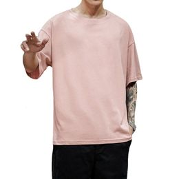 Men's T-Shirts 100% Cotton Summer Men's T Shirt Solid T Shirt Mens Oversized Five Half Short Sleeve Casual Cotton Mens Streetwear Top Tees 230510