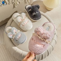 Slipper Children Cotton Slippers Girls Boys Warm Winter Indoor Household Mum Dad Shoes Furry For Kids Anti-Slip Soft Sole Miaoyoutong 230510