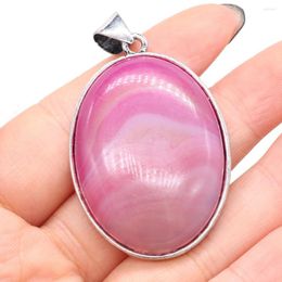 Pendant Necklaces Natural Stone Pendants Oval Shape Silver Plated Pink Agates Crystal For Trendy Jewelry Making DIY Necklace Earrings Gifts