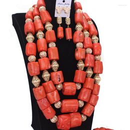 Necklace Earrings Set Dudo 15-39mm Nigeria Big Coral Beads Wedding Jewellery Bracelet